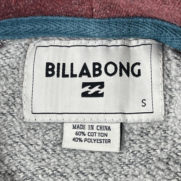 Billabong Hoodie Mens Small Gray Red Drawstring Pocket - Picture 2 of 7